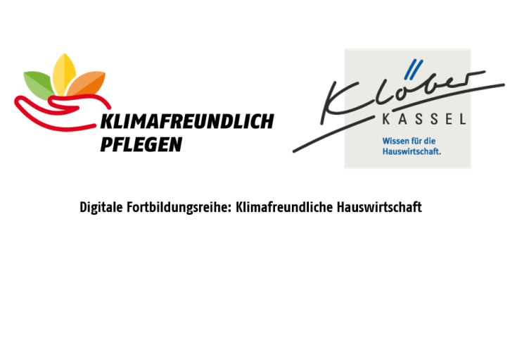 Das Bild zeigt das Projektlogo von "klimafreundlich pflegen - überall" und das Logo von "Klöber Kassel"